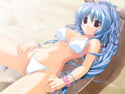 1girl bikini blue_hair female_focus mitsumine_minato oshiki_hitoshi solo suzunone_seven swimsuit white_bikini