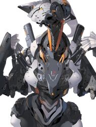 1other absurdres armor black_armor grey_armor highres joints mechanical_arms original robot robot_girl robot_joints white_armor white_background yellow_eyes yunimaru