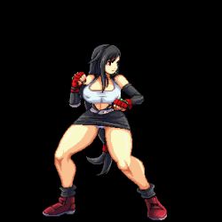 1990s_(style) 1girl aliasing animated animated_gif ass black_background black_hair bouncing_breasts breasts female_focus final_fantasy final_fantasy_vii impossible_clothes kicking large_breasts lowres miniskirt nipple_slip nipples nonki panties pantyshot punching queen&#039;s_axe retro_artstyle simple_background skirt solo tifa_lockhart underwear uppercut upskirt