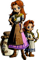 2girls absurdres blue_eyes brown_hair cremia highres looking_at_viewer multiple_girls nintendo official_art pointy_ears romani_(zelda) siblings sisters the_legend_of_zelda the_legend_of_zelda:_majora&#039;s_mask