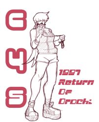 1girl 1shermieaday breasts curvy english_text female_focus huge_breasts jacket large_breasts long_hair microphone open_mouth ponytail shermie_(kof) shoes shorts standing the_king_of_fighters thick_thighs thighs twintails wide_hips