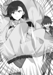 1girl kono_subarashii_sekai_ni_shukufuku_wo! monochrome novel_illustration official_art panties satou_kazuma serena_(konosuba) short_hair underwear
