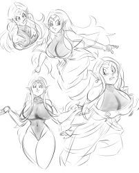 Rule 34 | 1girl, absurdres, breasts, chronoa, dragon ball, dragon ball heroes, dragon ball xenoverse, funsexydragonball, highres, large breasts, leotard, long hair, nervous sweating, pointy ears, scratches, sketch, solo, super dragon ball heroes, sweat, thick thighs, thighs, torn clothes, white background
