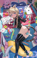 1girl anal anal_beads anal_object_insertion ankle_cuffs ball_gag blur_censor bondage_outfit censored collar crotchless crotchless_leotard dildo dildo_gag egg_vibrator flat_chest gag harness highres hitachi_magic_wand latex leotard liclac multiple_penetration object_insertion original pussy_juice sex_toy shiny_clothes thighhighs toeless_thighhighs too_many too_many_sex_toys vaginal vaginal_object_insertion vibrator wrist_cuffs