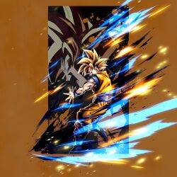 1boy blonde_hair dragon_ball dragon_ball_legends green_eyes ki_blast muscular muscular_male official_art serious solo son_gohan spiked_hair super_saiyan