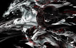Rule 34 | 2boys, arm up, between fingers, black background, black hair, black hanfu, chinese clothes, closed mouth, dragon, eastern dragon, energy, faux traditional media, fighting stance, floating clothes, floating hair, from side, grey eyes, grey pants, guqin, hair ribbon, hanfu, headband, highres, holding, holding instrument, holding ofuda, ink wash painting, instrument, kcllzas163, lan wangji, light particles, long hair, long sleeves, looking at another, looking to the side, male focus, modao zushi, monochrome, multiple boys, music, ofuda, ofuda between fingers, pants, parted lips, playing instrument, ponytail, profile, red ribbon, ribbon, robe, running, sash, smoke, spot color, sword, third-party source, very long hair, watercolor effect, weapon, wei wuxian, white hanfu, white headband, wide sleeves