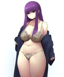 Rule 34 | 1girl, absurdres, bra, fern (sousou no frieren), highres, inker comics, long hair, navel, panties, purple hair, solo, sousou no frieren, standing, stomach, thighs, underwear