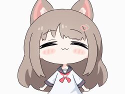 1girl ai-chan_(misskey.io) animal_ear_fluff animal_ears animated animated_gif blue_sailor_collar blush_stickers brown_hair cat_ears cat_girl chibi chibi_only closed_eyes closed_mouth commentary_request extra_ears facing_viewer long_hair misskey.io neckerchief open_mouth red_neckerchief sailor_collar sailor_shirt shirt simple_background solo umihio white_background white_shirt