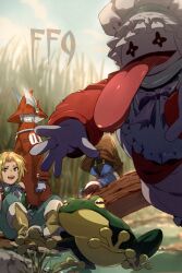 Rule 34 | 1other, blonde hair, burmecian, chef hat, echo (circa), final fantasy, final fantasy ix, freija crescent, gloves, hat, multiple boys, open mouth, quina quen, smile, tail, tongue, tongue out, vivi ornitier, zidane tribal