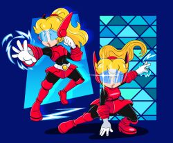 1girl belt blonde_hair bodysuit breasts full_body glasses gloves image_sample long_hair mario_(series) mayo_(funnyhoohooman) mighty_peach nintendo ponytail princess_peach princess_peach:_showtime! resolution_mismatch skirt source_larger standing