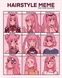 ! +++ 1girl :3 :p ^_^ alternate_costume alternate_hairstyle bangs_pinned_back bespectacled black_hairband blunt_bangs blush bob_cut braid character_name chart closed_eyes commentary corrupted_twitter_file double_bun english_commentary english_text facing_viewer frown glasses grin hair_bun hairband heart highres long_hair looking_at_viewer mori_calliope mori_calliope_(1st_costume) mori_calliope_(kawaiiope) mori_calliope_(sleepwear) mori_calliope_(streetwear) multiple_views official_alternate_costume official_alternate_hairstyle one_eye_closed pink_hair ponytail red_eyes short_hair shoulder_spikes sleep_mask smile sparkle spikes spoken_exclamation_mark squiggle straight_hair tiara tongue tongue_out too_many_hair_ornaments twin_braids twintails ulianasdolls v