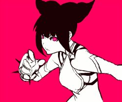1girl animated animated_gif baggy_pants bracelet breasts chinese_clothes crop_top detached_sleeves drill_hair dudou fingerless_gloves gloves greyscale greyscale_with_colored_background halterneck han_juri jankojaro jewelry midriff monochrome navel pants pink_background pink_eyes roundhouse_kick sideboob solo spiked_bracelet spikes