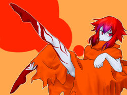 1990s_(style) 1girl barefoot colored_skin feet female_focus final_fantasy final_fantasy_iv gender_request genderswap grey_skin long_hair lying oraorange red_eyes red_hair robe rubicante solo