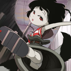 1girl archived_source character_request haruyama_kazunori looking_at_viewer lowres open_mouth panties short_hair solo tail underwear upskirt white_panties