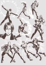 black_jacket brown_hair chris_(kof) fire headband highres jacket kusanagi_kyou nanakase_yashiro shermie_(kof) snk sun the_king_of_fighters the_king_of_fighters_xv white_headband