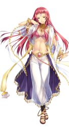 1girl artist_request bangle bikini bracelet breasts cleavage clenched_teeth coin_(ornament) dancer dancer_(ragnarok_online) forehead_jewel full_body gold green_eyes half-closed_eyes hand_up harem_pants jewelry large_variant_set long_hair looking_at_viewer medium_breasts navel neck_ring official_art pants pink_bikini pink_gemstone pink_hair purple_skirt ragnarok:_guild_masters ragnarok_online red_sandals sandals see-through_clothes see-through_pants sequins shawl short_bangs showgirl_skirt simple_background skirt solo standing swimsuit teeth transparent_background v-shaped_eyebrows variant_set white_pants