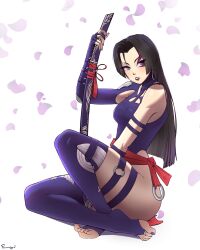 1girl absurdres feet fraankyy highres katana marvel marvel_rivals ninja psylocke psylocke_(vengeance) solo sword thighhighs toes weapon x-men