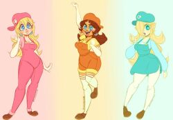 3girls mario mario_(series) multiple_girls nintendo overalls plumber princess_daisy rosalina sleepyc0re