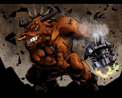 Rule 34 | cannon, digimon, digimon (creature), horns, minotaurmon, muscular, muscular male, red eyes, solo