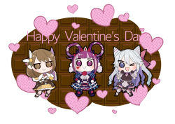 Rule 34 | 1boy, 2girls, androgynous, black corset, blue hair, braid, braided ponytail, cone hair bun, corset, cross-laced clothes, cross-laced dress, dress, drill hair, facial mark, fire emblem, fire emblem engage, folded twintails, fur wrist cuffs, goldmary (fire emblem), hair bun, hair flaps, hair horns, hair rings, happy valentine, heart, heart facial mark, hortensia (fire emblem), multiple girls, nintendo, ouzisamafe, ribbon, rosado (fire emblem), skirt, striped clothes, striped dress, trap, two-tone pantyhose, vertical-striped clothes, white ribbon, wrist cuffs, yellow skirt