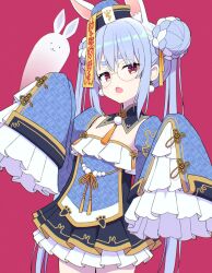 Rule 34 | 1girl, animal ears, blue dress, blue hair, blue hat, china dress, chinese clothes, double bun, dress, glasses, hair bun, hat, highres, hololive, kaie, looking at viewer, official alternate costume, pekomon (usada pekora), rabbit ears, rabbit girl, red eyes, sleeves past fingers, sleeves past wrists, smile, solo, twintails, usada pekora, usada pekora (10th costume), virtual youtuber