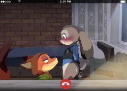 1boy 1girl animal_ears ass bed calling dagasi drooling female_focus fox_boy fox_ears fox_tail furry furry_female green_eyes judy_hopps long_hair looking_at_another looking_down nick_wilde purple_eyes pussy pussy_juice pussy_juice_trail rabbit_ears rabbit_girl rabbit_tail smile steam sweat tail wet window zootopia