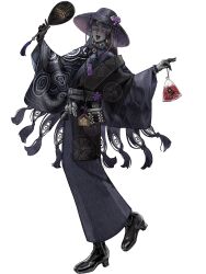 Rule 34 | 1boy, :d, ashioka kuraco, asymmetrical clothes, asymmetrical jacket, bag, bagged fish, bead bracelet, beads, black boots, black hair, black hat, black jacket, black kimono, black ribbon, black skin, blunt bangs, blunt ends, boots, bracelet, charm (object), closed eyes, colored skin, dairoku ryouhei, earrings, ema, extra eyes, eye print, eye symbol, facing viewer, fish, flower, frilled shirt collar, frills, full body, goldfish, grey sash, hand fan, hat, hat flower, hat tassel, highres, ichimegasa, jacket, japanese clothes, jewelry, kimono, layered sleeves, long hair, long sleeves, low-tied long hair, male focus, neck ribbon, onyx valentine, open mouth, paper fan, print kimono, purple flower, ribbon, sash, short over long sleeves, short sleeves, shoulder bag, single sleeve, smile, solo, standing, standing on one leg, tassel, teeth, transparent background, uchiwa, upper teeth only, very long hair, yukata