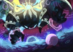 absurdres colored_skin crown harufune highres horns kirby kirby&#039;s_return_to_dream_land_deluxe kirby_(series) looking_at_another magolor magolor_soul master_crown nintendo no_humans pink_skin rayman_limbs signature sparkle wings