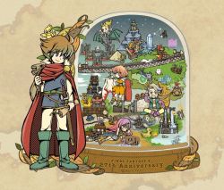 blonde_hair boco brown_hair bartz_klauser castle china_dress chinese_clothes chocobo crystal dress exdeath faris_scherwiz final_fantasy final_fantasy_v galuf_halm_baldesion game_console gilgamesh_(final_fantasy) grey_hair krile_mayer_baldesion_(ff5) lenna_charlotte_tycoon miri_(mirik) moogle pink_hair pirate pirate_ship purple_hair robe snow_globe syldra water waterfall white_robe