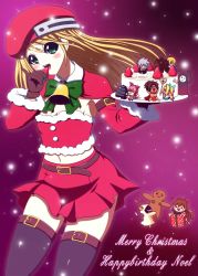 Rule 34 | arakune, arc system works, bell, blazblue, blonde hair, cake, christmas, food, fruit, gingerbread house, gingerbread man, green eyes, highres, iron tager, kisaragi jin, kokonoe (blazblue), long hair, makoto nanaya, noel vermillion, platinum the trinity, ragna the bloodedge, shishigami bang, strawberry, taokaka, thighhighs