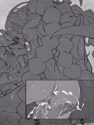 1cuntboy 2boys afk_(series) afk_journey after_anal after_vaginal aftersex ass bara blush chain claws closed_eyes closed_mouth cum cum_in_ass cum_in_pussy cuntboy cuntboy_penetrated cuntboy_with_male demon demon_boy demon_horns diphallia ear_piercing extra_penises eyeshadow fangs fangs_out fingernails from_behind greyscale hand_on_another&#039;s_ass hand_on_another&#039;s_neck hand_support harak_(afk) highres horns implied_sex long_hair looking_at_another makeup male_focus male_futanari monochrome multiple_boys multiple_ponytails multiple_views muscular muscular_male parted_lips penis phraesto_(afk) piercing pointy_ears ponytail pussy reverse_newhalf_with_male sharp_fingernails sharp_teeth sitting smile smug strapless sweat teeth yaoi
