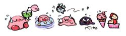 cherry drinking_straw flying flying_sweatdrops food fruit gooey_(kirby) green_liquid ice_cream_cone ice_kirby innertube kirby kirby_(series) niji2010 nintendo no_humans simple_background sweat sweatdrop swim_ring waddle_dee water white_background