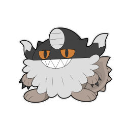 absurdres animal_focus artist_request black_eyes chibi colored_sclera creature full_body gen_8_pokemon grin highres horns nintendo no_humans perrserker pokemon pokemon_(creature) red_sclera smile standing