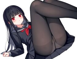 1girl black_hair black_pantyhose black_serafuku jufukudo lap long_hair original panties panties_under_pantyhose pantyhose school_uniform serafuku solo thighs underwear
