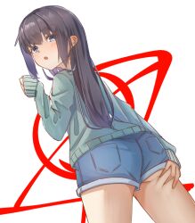 1boy androgynous black_hair blue_eyes degtyaryov2952 grey_shirt long_hair looking_back male_focus naraku naraku_1 shirt shorts trap will_alfie