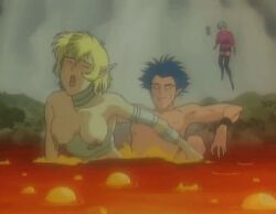 1990s_(style) 1991 1boy 2girls amano_jyaku amano_megumi_(urotsukidouji) animated animated_gif bandages black_thighhighs blonde_hair blue_eyes blue_hair bra bracelet breasts brother_and_sister demon green_hair jewelry kuroko_(urotsukidouji) lava lowres medium_breasts medium_hair mimi_(urotsukidouji) miniskirt multiple_girls nipple_piercing nipples panties perching piercing pointy_ears princess retro_artstyle sex short_hair siblings sidelocks skirt sleeves_pushed_up smile sweater tagme tail thighhighs underwear urotsukidouji zettai_ryouiki