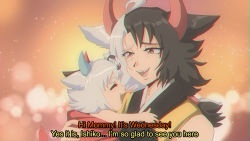 1990s_(style) 1girl ahoge animal_ears animal_print baby black_hair bound bound_wrists closed_eyes commentary commentary_request cow_ears cow_horns cow_print english_commentary english_text evolution fang grey_hair haori holding_baby horns japanese_clothes mother_and_child multicolored_hair off_shoulder open_mouth original red_horns retro_artstyle split-color_hair step_arts touhou two-tone_hair ushizaki_urumi