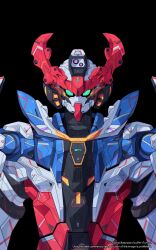 absurdres artist_name azzalea black_background commentary english_commentary english_text gquuuuuux green_eyes gundam gundam_gquuuuuux highres looking_at_viewer mecha mecha_focus mobile_suit no_humans robot science_fiction simple_background solo straight-on upper_body v-fin