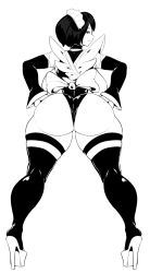 1girl ass backboob bare_shoulders breasts choker detached_sleeves female_focus from_behind hands_on_own_hips high_heels highres huge_ass iroha_(samurai_spirits) leotard looking_at_viewer looking_back maid maid_headdress samurai_spirits short_hair solo thecon thick_thighs thighhighs thighs white_background wide_hips