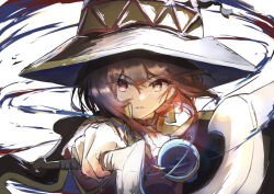 1girl black_cape cape dress foreshortening hat highres holding holding_staff kono_subarashii_sekai_ni_shukufuku_wo! kuramikya looking_at_viewer mage_staff magic medium_hair megumin parted_lips pointing pointing_at_viewer red_dress red_eyes sketch solo staff upper_body witch_hat