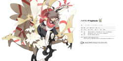baggy_pants black_pants blue_eyes brown_hair character_profile character_request creatures_(company) english_text fakemon fingerless_gloves frilled_scarf game_freak gloves medium_hair nintendo open_mouth original pants pokemon pokemon_(creature) short_sleeves siirakannu translation_request