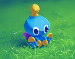 chao_(sonic) grass highres no_humans sitting solo sonic_(series) starrjoy