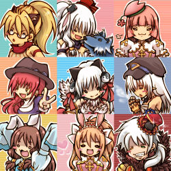 2boys 6+girls :3 animal_ears arch_bishop_(ragnarok_online) arms_up beret black-framed_eyewear blonde_hair blue_dress blush_stickers bow breasts breath brown_hair brown_hat cigarette commentary_request cross cross_necklace cross_of_prontera detached_sleeves dress fake_animal_ears feathered_wings fedora frilled_dress frills fur_collar gauntlets glasses green_eyes grey_hair grin hair_bow hairband hat heterochromia high_ponytail jewelry long_hair looking_at_viewer medium_breasts mini_hat mini_top_hat multiple_boys multiple_girls necklace newsboy_cap o_o official_alternate_costume open_mouth pink_dress pink_eyes pink_hair pink_hat pointy_ears ponytail portrait priest_(ragnarok_online) purple_dress rabbit_ears ragnarok_online ranger_(ragnarok_online) red_bow red_hair red_hairband red_hat red_scarf scarf short_hair small_breasts smile sorcerer_(ragnarok_online) sura_(ragnarok_online) tomiya_airu top_hat upper_body v wanderer_(ragnarok_online) white_hair white_wings wings wolf wolf_boy wolf_ears yin_yang_hair_ornament