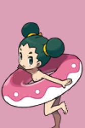 1girl double_bun green_eyes green_hair hair_bun innertube loli nintendo npc_trainer nude nude_filter pixel_art pokemon pokemon_oras sprites swim_ring third-party_edit transparent_background tuber_(pokemon) xelrog