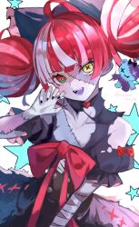 Rule 34 | 1girl, ahoge, black nails, bow, hair bow, hololive, hololive indonesia, juliet sleeves, kureiji ollie, long sleeves, looking at viewer, puffy sleeves, red hair, ribbon, single bare shoulder, stitches, twitter username, virtual youtuber, white hair, yagura (yagura aaaok)