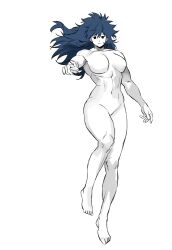1girl abs biceps black_eyes blue_hair breasts briano&#039;s_lab closed_mouth collarbone commentary_request darby_(briano&#039;s_lab) deltoids full_body genderswap genderswap_(mtf) highres korean_commentary large_breasts long_hair looking_at_viewer muscular muscular_female navel no_nipples nude pale_skin samban_doyo simple_background solo spiked_hair thick_thighs thighs