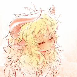 androgynous animal_ears bad_id bad_pixiv_id behemoth closed_eyes furry furry_female gender_request horns long_hair mizuki_kotora original solo