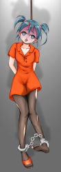 artist_request asphyxiation bdsm blue_eyes blue_hair blush bondage bound breasts crying cuffs execution flip-flops guro hair_ornament hairclip handcuffs hanged highres one_shoe pantyhose peeing peeing_self peril punishment sandals small_breasts tears tongue tongue_out torn_clothes twintails