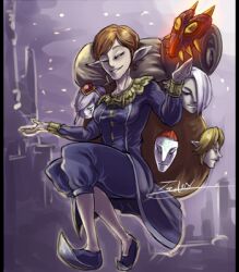 1girl brown_hair full_body genderswap genderswap_(mtf) happy_mask_salesman kale looking_at_viewer lowres merchant nintendo pointy_ears short_hair smile the_legend_of_zelda the_legend_of_zelda:_majora&#039;s_mask