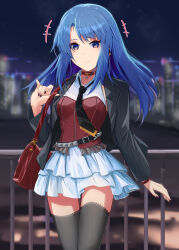 1girl absurdres alice_gear_aegis black_thighhighs blue_hair hair_down highres long_hair nail_polish necktie origami_yakko skirt takanashi_rei thighhighs white_skirt